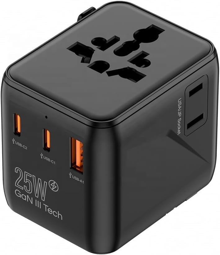 TSIM Universal Travel Adapter 25W Fast Charging | USB-A + 2 USB-C | All-in-One International Plug for USA EU UK AU | 150+ Countries GaN3 Travel Charger for Mobile, Laptop & Camera-image-27