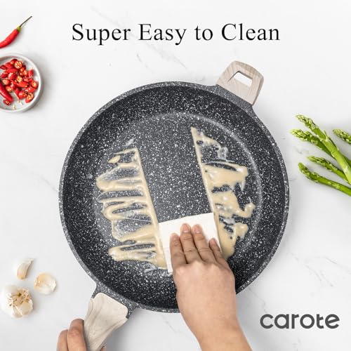 Image of CAROTE 12.5 inch Nonstick Frying Pan Skillet,Non Stick Granite Fry Pan Egg Pan Omelet Pans, Stone Cookware Chef's Pan, PFOA Free,Induction Compatible