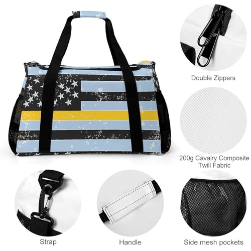 Vintage 911 Dispatcher Thin Gold Line Flag Gym Bag Travel Duffle Bags Shoulder Carry On Weekender Bag Hangbag for Women Men3