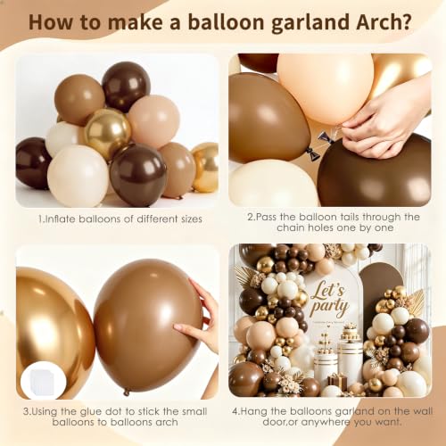 Image of Brown Balloons Garland Arch Kit, Gold,Neutral Brown,Sand White,144 pcs | Coffee Balloons for Birthday Bear themed Baby Shower Wedding Party Decorations