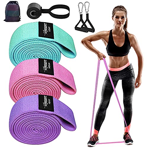 Risefit Long Fabric Resistance Bands Set for Women Pull Up Assistance Bands Fitness Exercise Bands with Door Anchor, Handles, Workout Bands for Working Out Stretching, Strength Training, Pull-ups