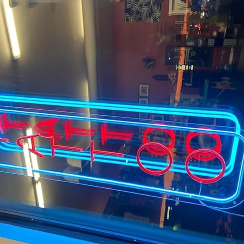 Image of Dimmable Tattoo Neon Sign,LED Reusable Neon Signs,Arylic Ice Blue Tattoo Shop Sign with Dimmer for Tattoo Salon, Studio, Shop Plaque,Tattoo Gifts for Friends,17x6in(Ice Blue+Red)