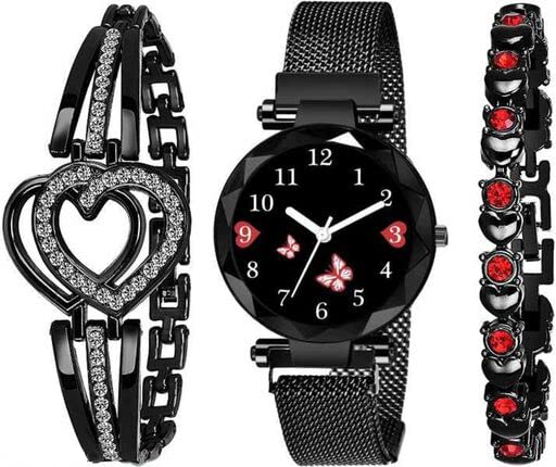 ENDEAVOUR Branded Analogue Diamond Studded Stylish Butterfly Black Dial Magnet Watch with Gift Bracelet for Women or Girls (Combo of 3) (B09Z87BG5P) Amazon Price History, Amazon Price Tracker