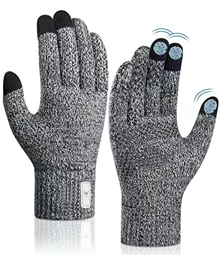 Gants d'hiver chauds pour homme et femme - Gants en tricot avec écran tactile - Antidérapants - Gants thermiques - Poignets élastiques et respirants, Gris pour homme., taille unique Cover