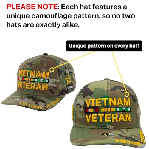 Image of Vietnam Veteran Hat US Army Official Licensed Army Veterans Embroidered Adjustable Military Baseball Cap for Men