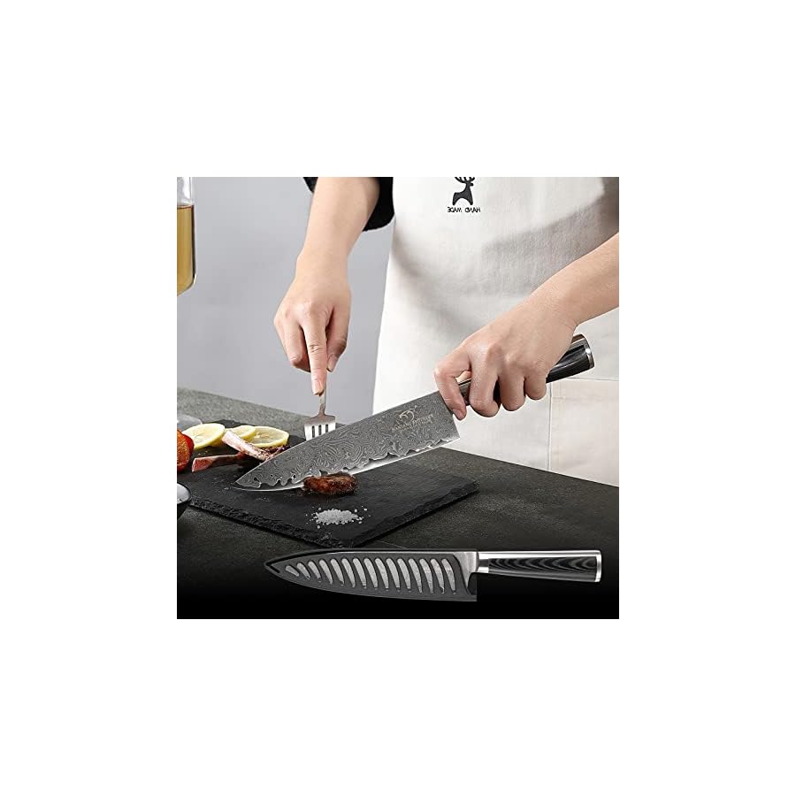 Chefs Knife Set with Gift Box, 4 Pieces Damascus Kitchen Knife Set, VG10 Steel Professional Knife Sets for Chefs, Knife Set with Non-slip Micarta Handle, Knife Sharpener and Chefs Knife