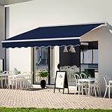 EPICOZY 13' x 8' Manual Retractable Awning, Patio Awnings Sunshade Shelter Cover with Crank Handle and Water-Resistant Polyester, Outdoor Canopy Sunsetter Awnings for Door, Window, Deck, Navy Blue