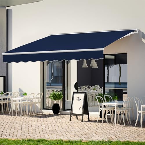 EPICOZY 13' x 8' Manual Retractable Awning, Patio Awnings Sunshade Shelter Cover with Crank Handle and Water-Resistant Polyester, Outdoor Canopy Sunsetter Awnings for Door, Window, Deck, Navy Blue