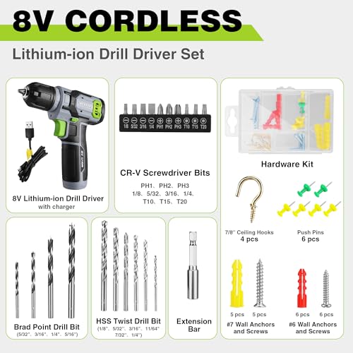 Image of WORKPRO Cordless Power Drill Set, 8V Cordless Drill Driver Set with 53pcs Bits, 2.0Ah Electric Tool Kit with 3 /8 inch Keyless Chuck and Variable Speed Trigger, Portable for Home Improvement, DIY