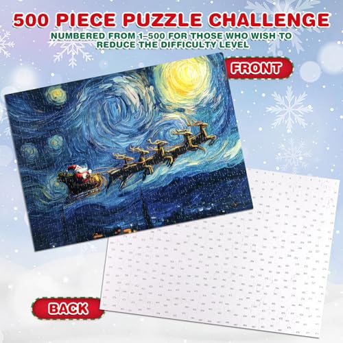 Rompecabezas Navideño de 500 piezas para adultos, Trineo de Santa y renos, 21 x 15 pulgadas con escena nocturna estrellada miniatura 7