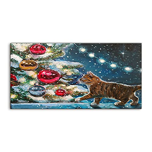 Photo sur verre Cat Christmas tree tableau déco pour illuminer votre foyer