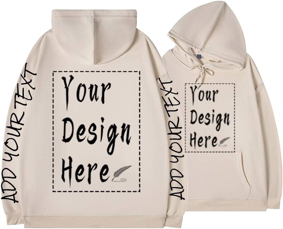 Custom Unisex Hoodies With Your Design Text Photo, Personalized For Men/Women On Front Back Sleeves
