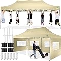 COBIZI 10x20 Pop up Canopy Tent 10x20 Canopy with 6 Sidewalls Waterproof Heavy Duty Gazebo Commercial Canopy Tent for Parties Outdoor Tent Gazebo Tent, Carry Bag with Wheel(10x20ft, Khaki)