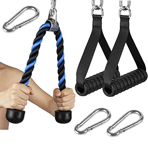 Riiai Tricep Rope Cable Attachment with 2 Workout Handles for Pulley Machines + 3 Carabiner Clips,Cable Machine Attachments for Home Gym Pulldown System Accessories