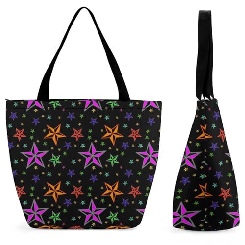 Sac shopping pour voyage femme : grand cabas à bandoulière Étoile Colorée 32cm