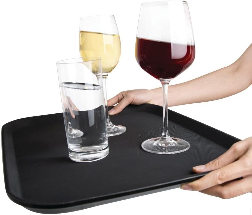 6 pcs Olympia Kristallon Polypropylene Plastic Non-Slip Tray - Rectangular - 457(W) x 356(D) mm / 18 x 14 inch, Black, Slip-Resistant Textured Surface, Fast Food Canteen Tray, Stackable, C559 14x18\"