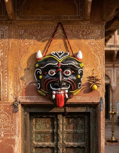 Image of Clay Nazar Battu Wall Hanging, Traditional Indian Evil Eye Protection Mask, Terracotta Home Entrance Decor