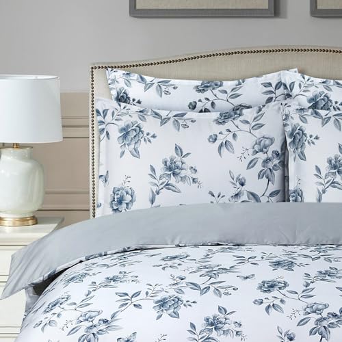 Majestic Giftware Madison Linen 8-Piece Twin Size Bedding Set (BL100-T-1) | Amalfi Orchard - Blue 300 Thread Count Cotton Sateen | 2 Fitted Sheets, 2 Duvets, 4 Pillowcases | Soft & Luxurious