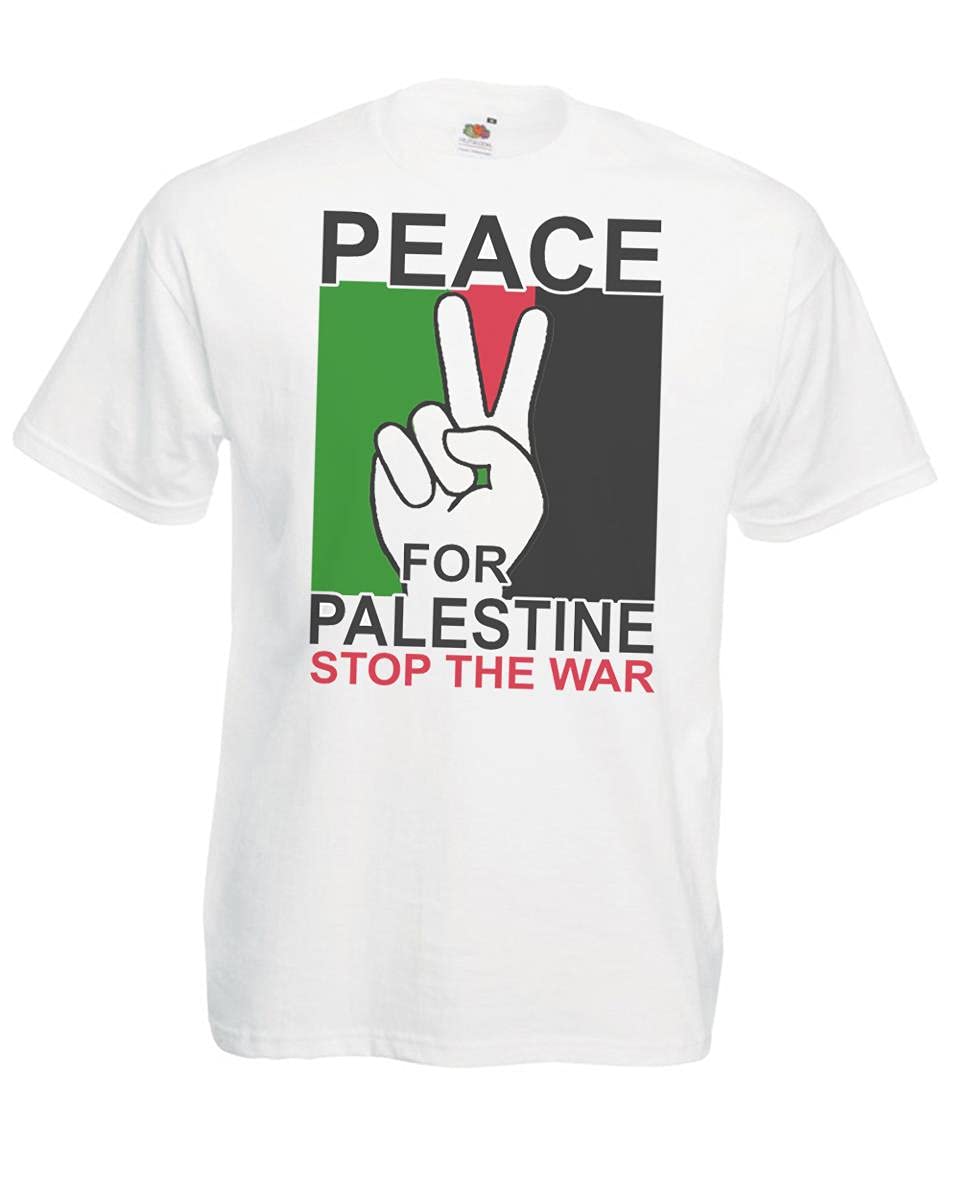 Adults Peace for Palestine Stop The War Symbol Unisex White T-Shirt [M]