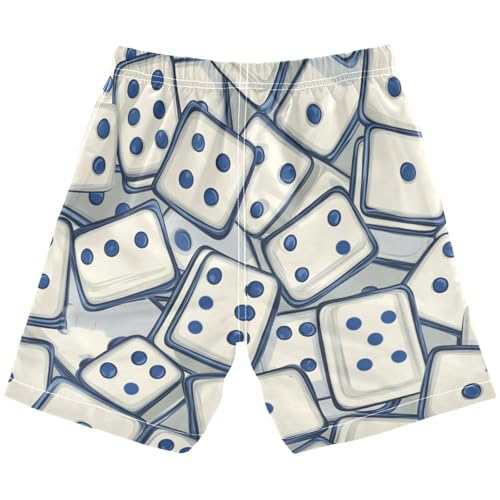 Boys Beach Board Shorts Blue Dominoes Game Swim Trunk Teen Swimwear 8-16Y2