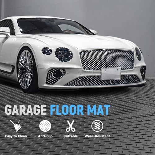 NarwooAuto 8x25 FT Garage Floor Mat,2.8mm Thickened PVC Flooring Roll for Under Car,200 SQFT Diamond Plate Gray Garage Mats for Truck,Trailer,SUVs,Van,Golf Cart,Motorcycle(Included Tapes)