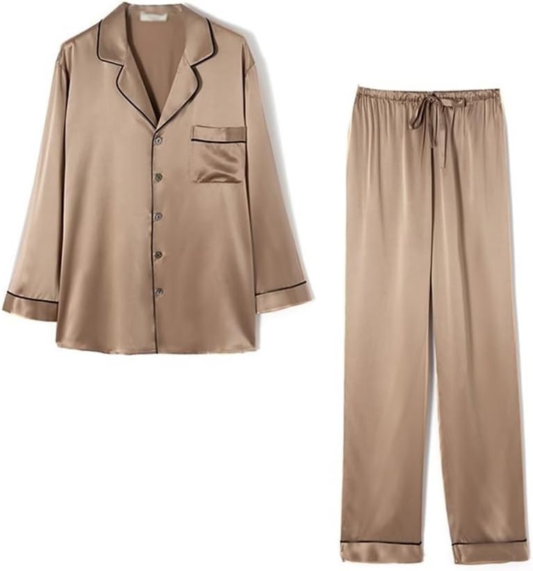 Silk Pyjama Suit Home Wear Men's Long Sleeve Trousers Two-piece