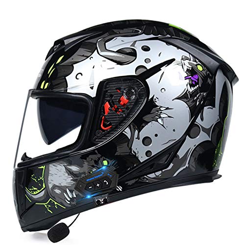 ZLYJ Casco De Motocicleta Bluetooth ECER 22-05 Casco Abatible con Doble Visera Antivaho HD Doble Espejo Cerrado Reducción De Ruido Duro Cálido O,M(55-56cm)