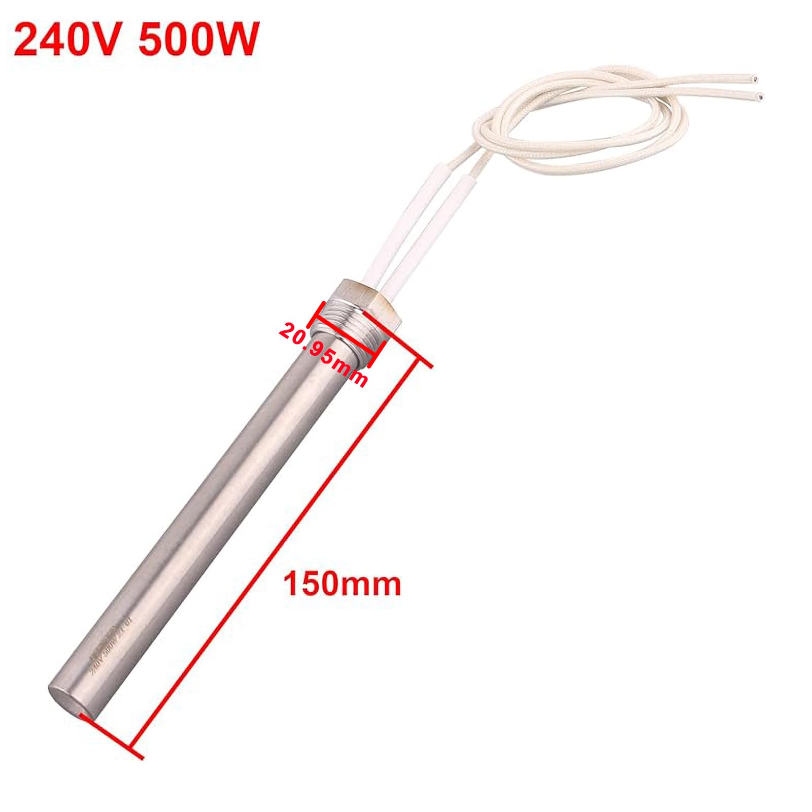 DERNORD Heizelement Patronentyp Elektroheizung 240V 500W 1/2 Zoll 20.95MM BSP Gewinde Edelstahlflansch DIY Edelstahl Heizelement