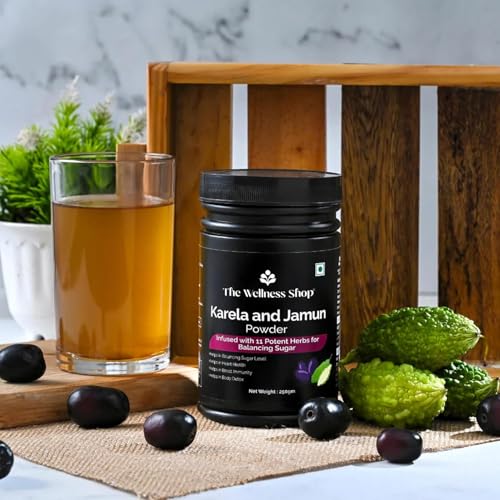 Image of The Wellness Shop Karela & Jamun Diabetes Care Powder- 250g | Support Metabolism & Detox | Natural Herbal Blend for Blood Sugar Control & Reduce Bad Cholesterol, Men & Women, Pack of 1