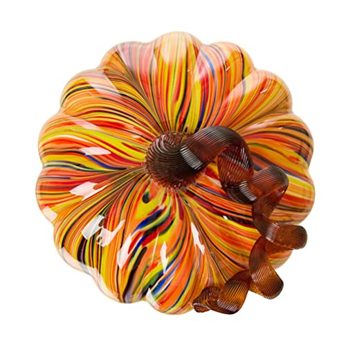 Glitzhome 6.5 Inch Hand Blown Rainbow Striped Glass Pumpkin Table Accent #TOP2