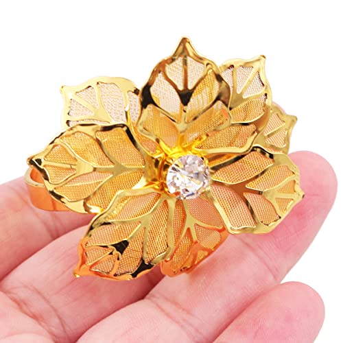 WANGCL Set of 6 Flower Napkin Ring Hollow Out Floral Metal Dinner Delicate Serviette Buckles for Wedding Party Holiday Christmas Banquet Table Setting Decor (Gold) - Image 3