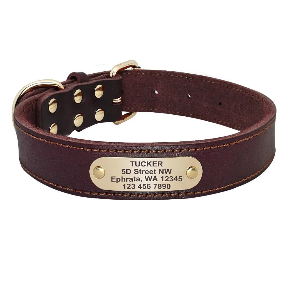 Collare Per Cani Collari Con Targhetta Personalizzata Per Cani Pitubull Collari Con Etichetta Per Cani Di Taglia Grande Pastore Tedesco,Marrone,L47-61,5cm