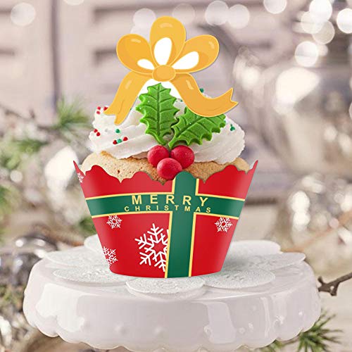 Christmas Cupcake Toppers And Wrappers Party Supplies/Favors - Snowman/Santa Claus/Reindeer/Gift Box 48 Set #TOP6