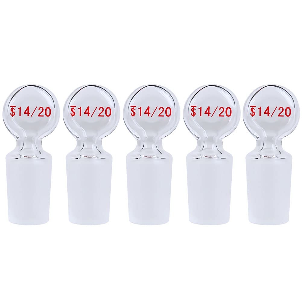 ADAMAS-BETA Glass Penny Head Glass Hollow Stopper for 14/20 Outer Joint, Borosilicate Glass, with Closed Bottom (5 Pcs)