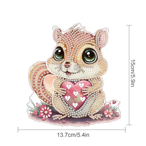 Image of DIY 5D Diamond Painting Rhinestone Acrylic Pendant Kit Love Squirrel Special Shape Diamond Art Hanging Crafts Wall Mosaic Art Door Window Home Decoration Ornament Valentine's Day Gifts