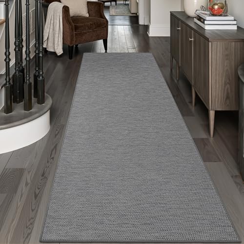 DEXI Teppich Läufer, Küchenteppich waschbar rutschfest, Flur Teppich Absorbierend, dauerhaft & antistatisch, Küchenläufer für Eingang, Küche, Wohnraum, 61 x 183 cm, Grau