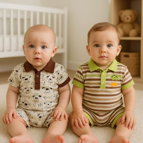 Image of TuddyBuddy 100% Cotton Romper /Jumpsuit /Bodysuit Set for Baby (Pack of 2 Playsuits)