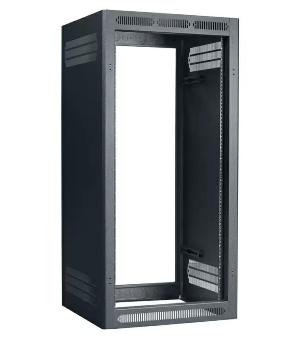 Lowell LFR-2422-LRD LFR Series 24U x 22 Inches Deep Fixed Rail AV Rack Without Rear Door; Welded Sides with Vents; Solid Top with Vents; Open Front; 1-Pair Fixed-Position Front Rails Tapped 10-32