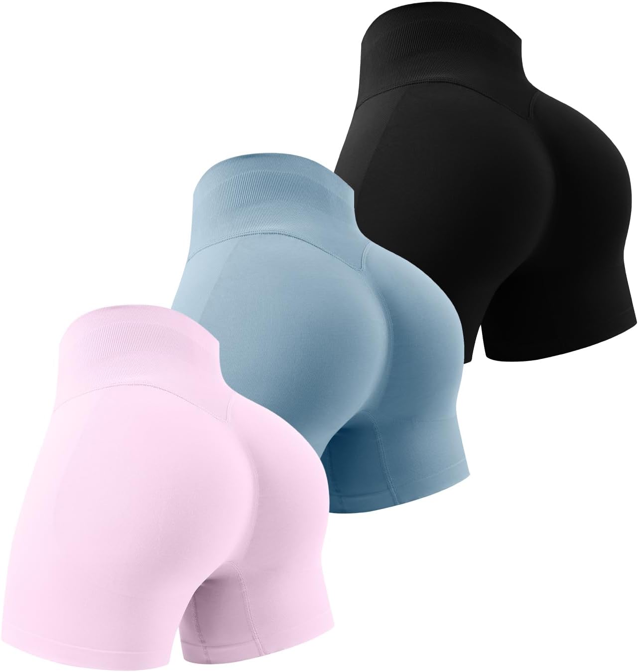 Workout Gym Shorts Women 5" Seamless Scrunch Butt Lifting Tummy Control Ruched Booty Yoga