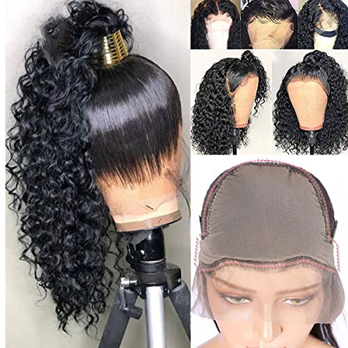 YOUGM Hair Fake Scalp Wig 13×6 Curly Lace Front Wigs Human Hair 150% Density Glueless Short Bob Curly Wigs for Black Women Pre Plucked and Bleached Knots Virgin Hair
