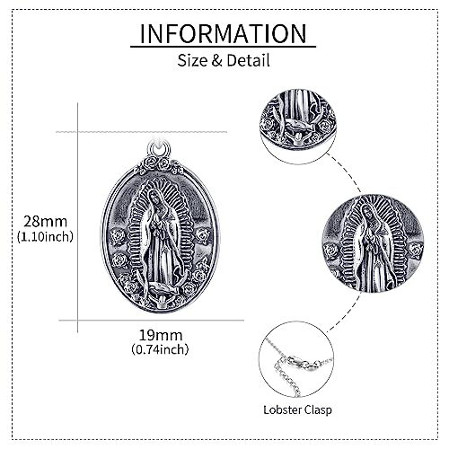 YAFEINI Virgen De Guadalupe Necklace 925 Sterling Silver Mother Mary Necklace Virgencita Jewelry Thanksgiving Day Gifts for Women3