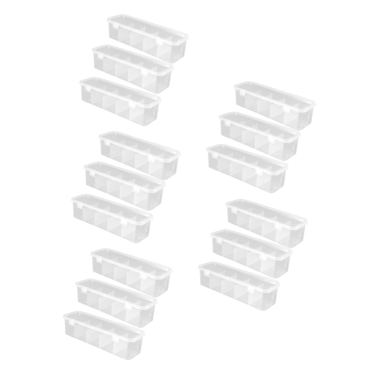 Healeved 15 Piezas Caja Organizadora Transparente Compartimentos con Tapa para Accesorios de Cabello Almacenamiento Compacto para Gomas Clips y Cables Organizador Multiusos Práctico y