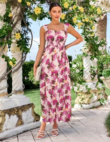 Image of GRACE KARIN 2026 Women's Summer Floral Wedding Guest Dress,Beach Flowy A Line Maxi Off Shoulder Bridesmaid Dresses