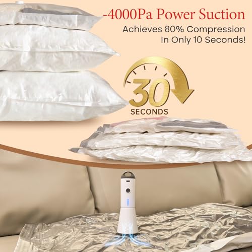 Vacbird Vakuumbeutel für Kleidung mit Kabelloser Vakuumpumpe, 12er-Pack (4 groß, 4 mittelgroß, 4 klein), Wiederverwendbare Vakuumbeutel für Bettdecken, Umzug, Bettwäsche