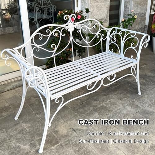 Outdoor Metal Garden Bench, Retro Patio Chair with Backrest & Armrests, Weatherproof for Porch, Lawn & Balcony - Stylish Blue Decor for Backyard Relaxation