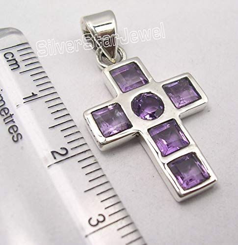 Solid Sterling Silver Purple Amethyst Cross Pendant 3 cm 2.8 Grams3