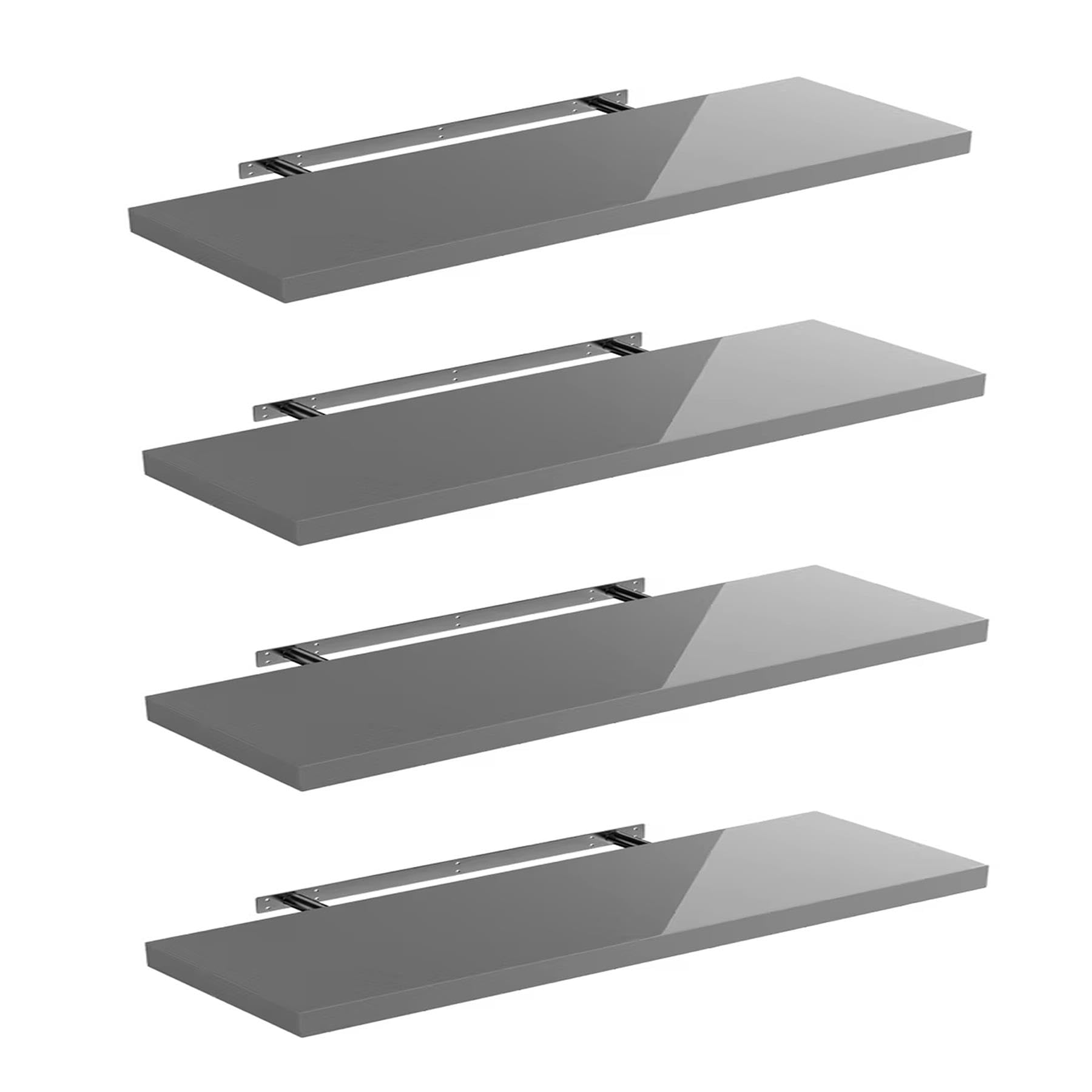 Shelfinity Set of 4 Grey Floating Shelves for Wall | 110cm High Gloss Modern Wall Shelves | for Bedroom Living Room Bathroom Kitchen Office | Floating Shelf Unit Ideal for Display & Storage