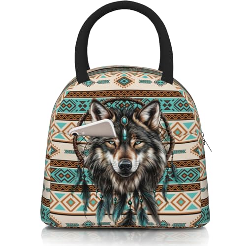 Wolf Print Lunch Bag Atzec Lunch Box with Adjustable...