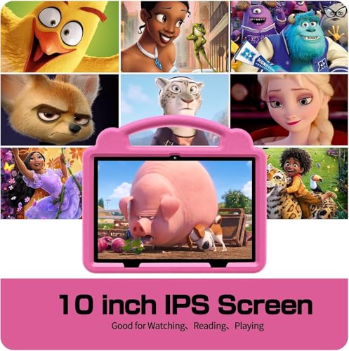 Image of 10 Inch Kids Tablet with Handle Case,Android 15 Tablets for Age 3-12,64GB Educational Pad,Parental Control,5G WIFI6,Dual Camera,6000mAh,Bluetooth (Pink)