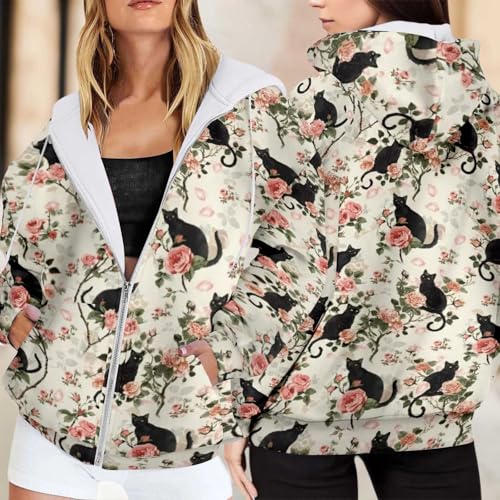 Sweat polaire imprimé motif géométrique veste zippée chaude ample - 2